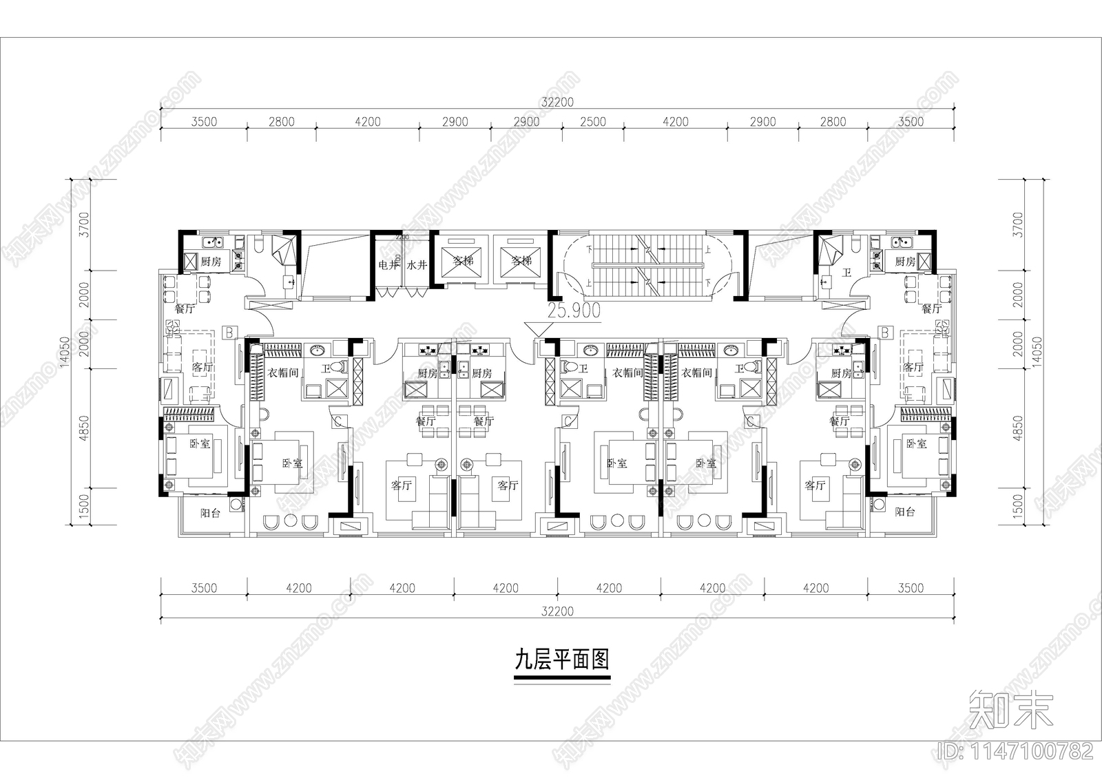 人才公寓平面图施工图下载【ID:1147100782】