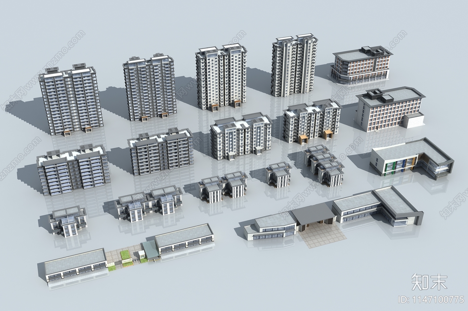 小区高层建筑SU模型下载【ID:1147100775】