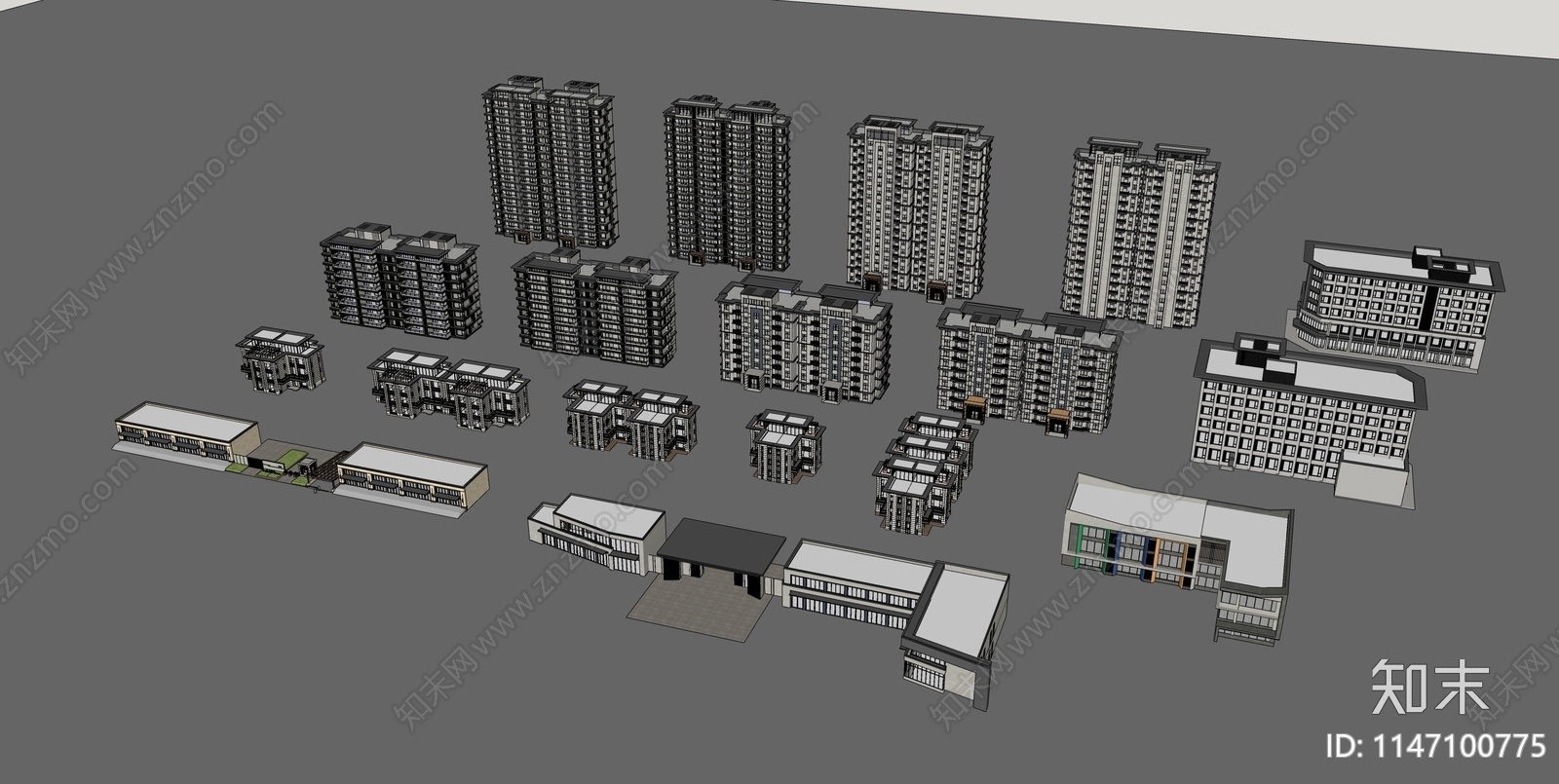 小区高层建筑SU模型下载【ID:1147100775】