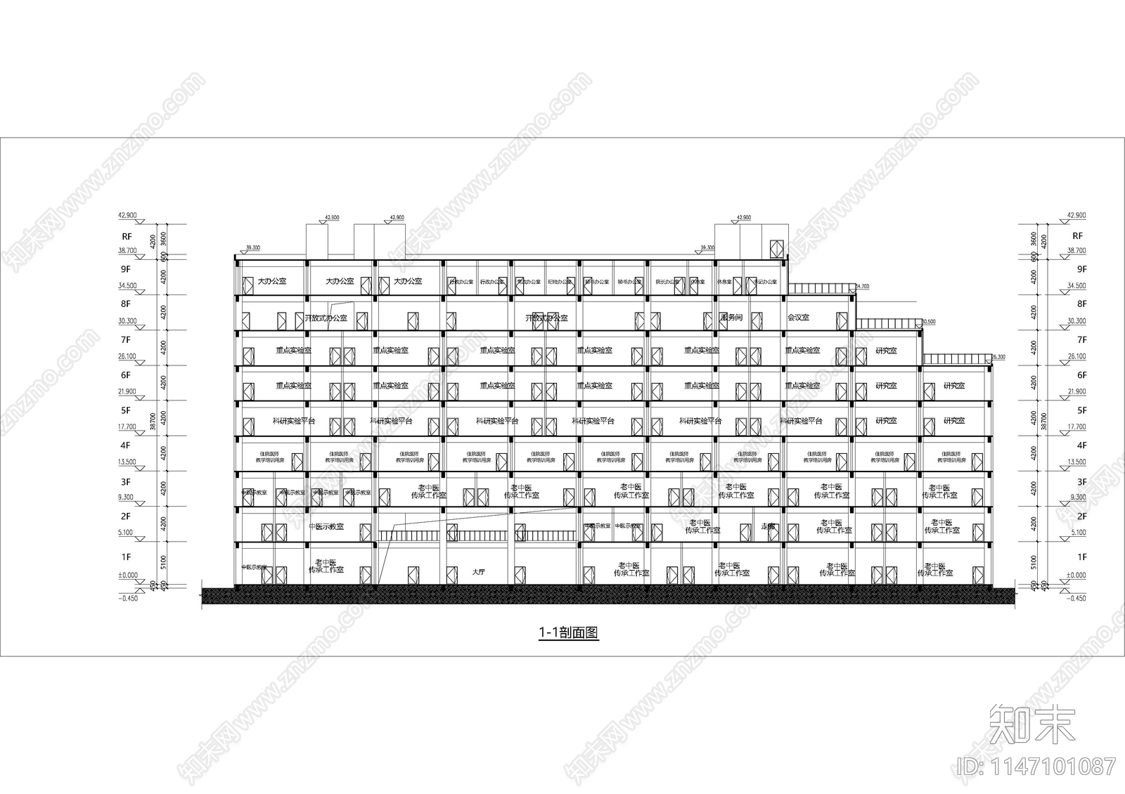 科研综合办公楼建筑cad施工图下载【ID:1147101087】