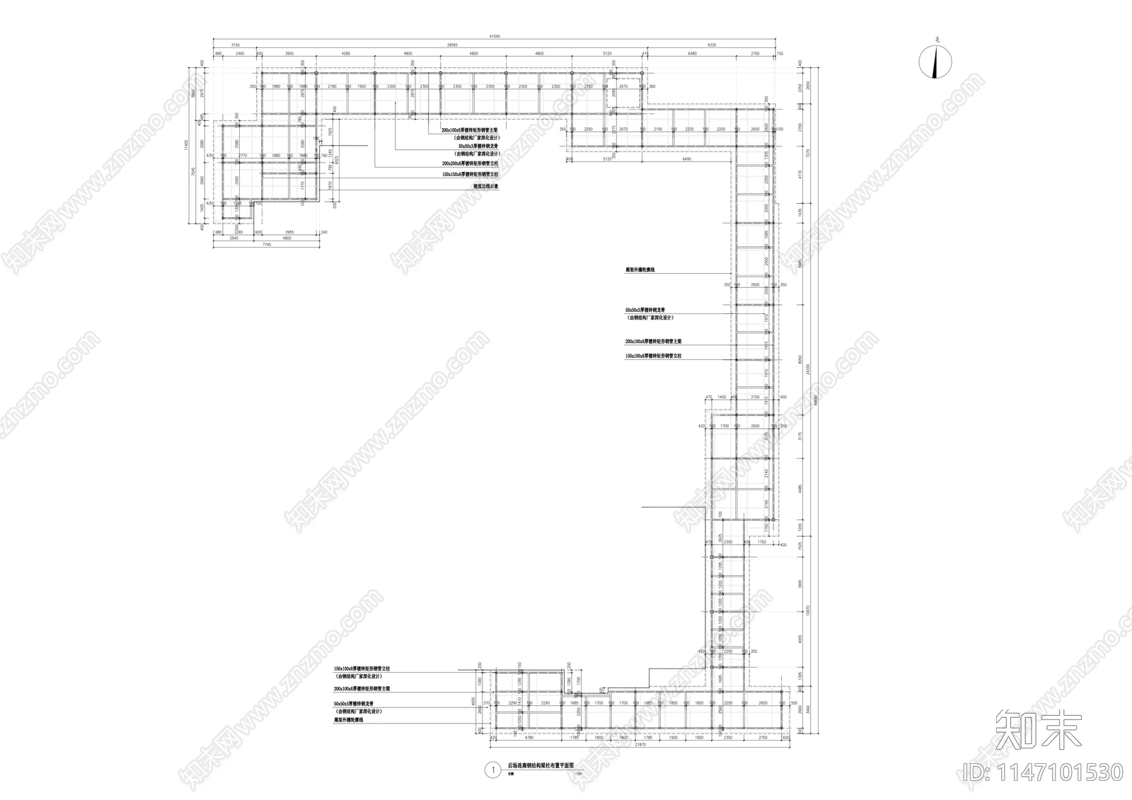 连廊详图cad施工图下载【ID:1147101530】