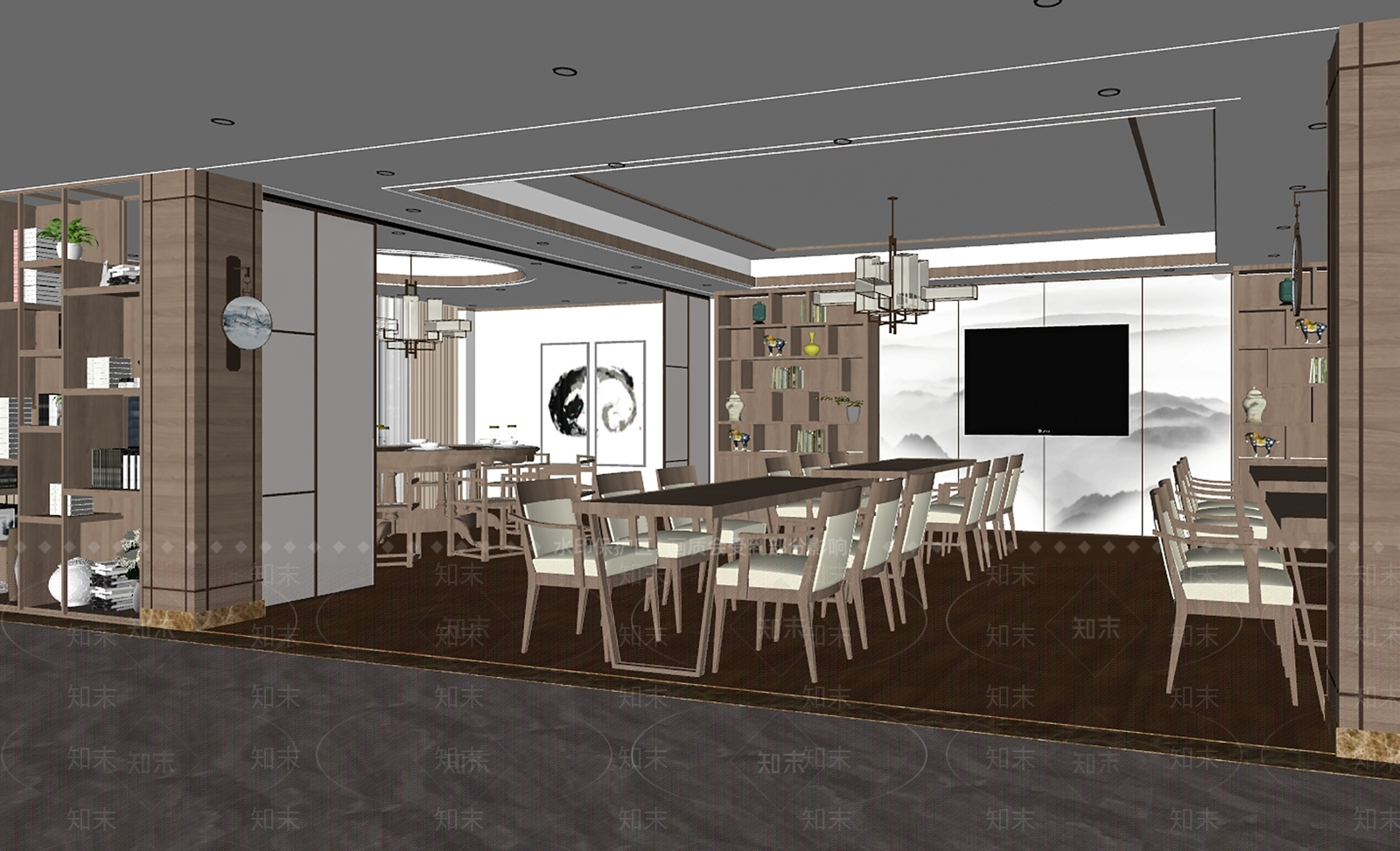 新中式休闲区SU模型下载【ID:1147101897】
