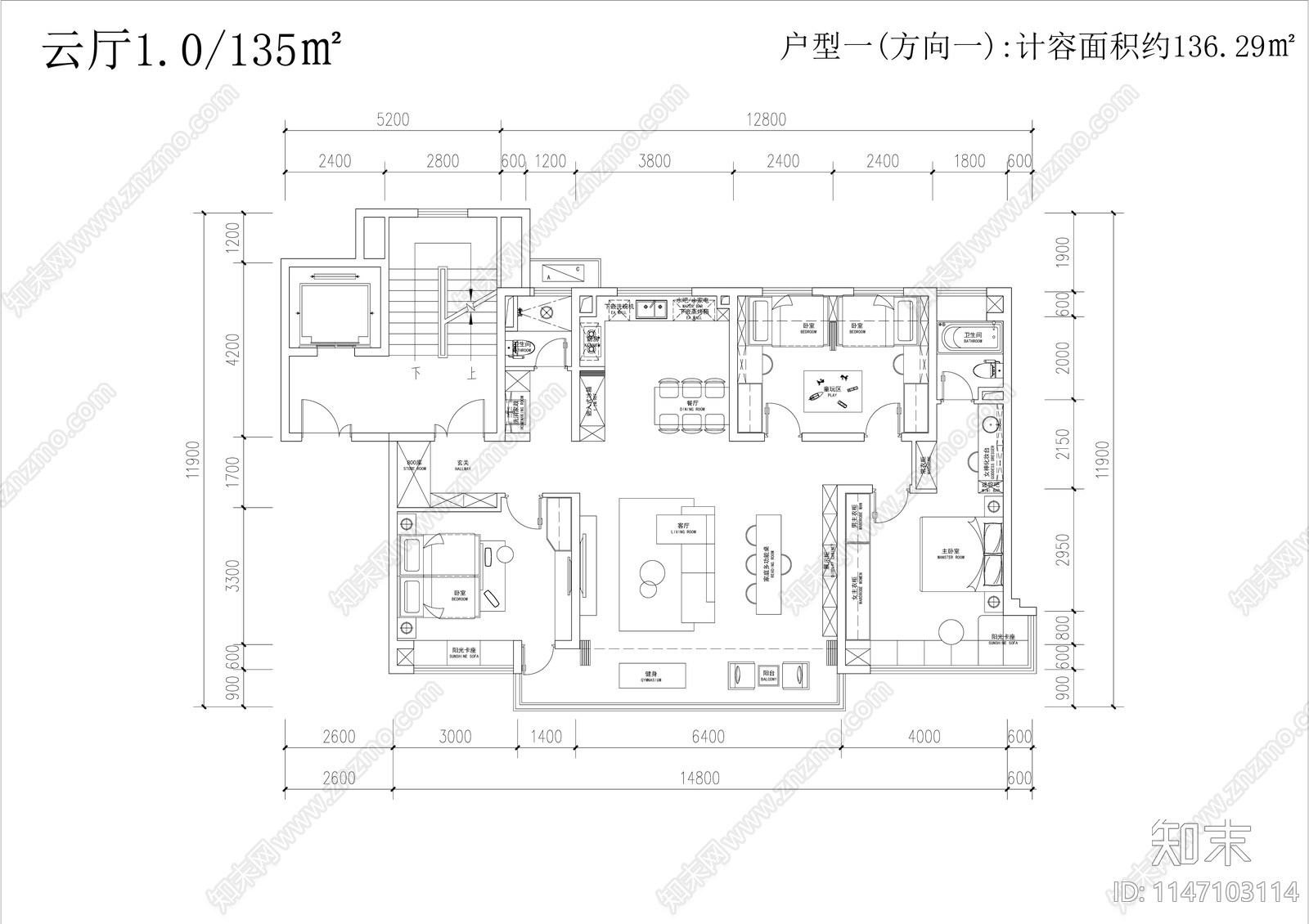 创新高端豪宅户型平面图cad施工图下载【ID:1147103114】