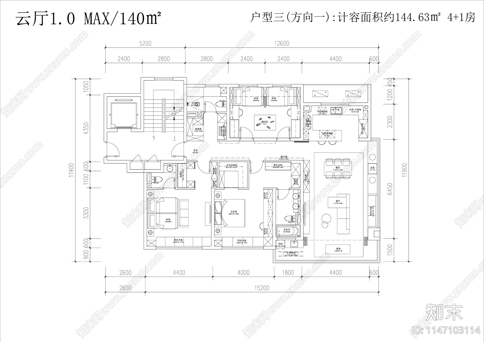 创新高端豪宅户型平面图cad施工图下载【ID:1147103114】