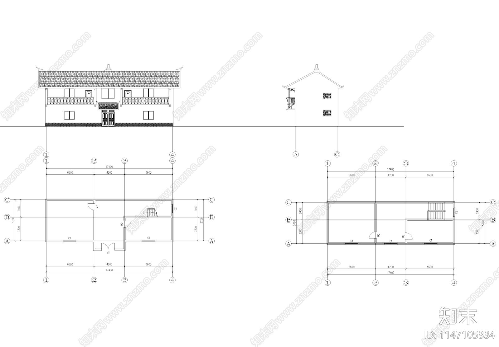 中式么族风格古建筑cad施工图下载【ID:1147105334】