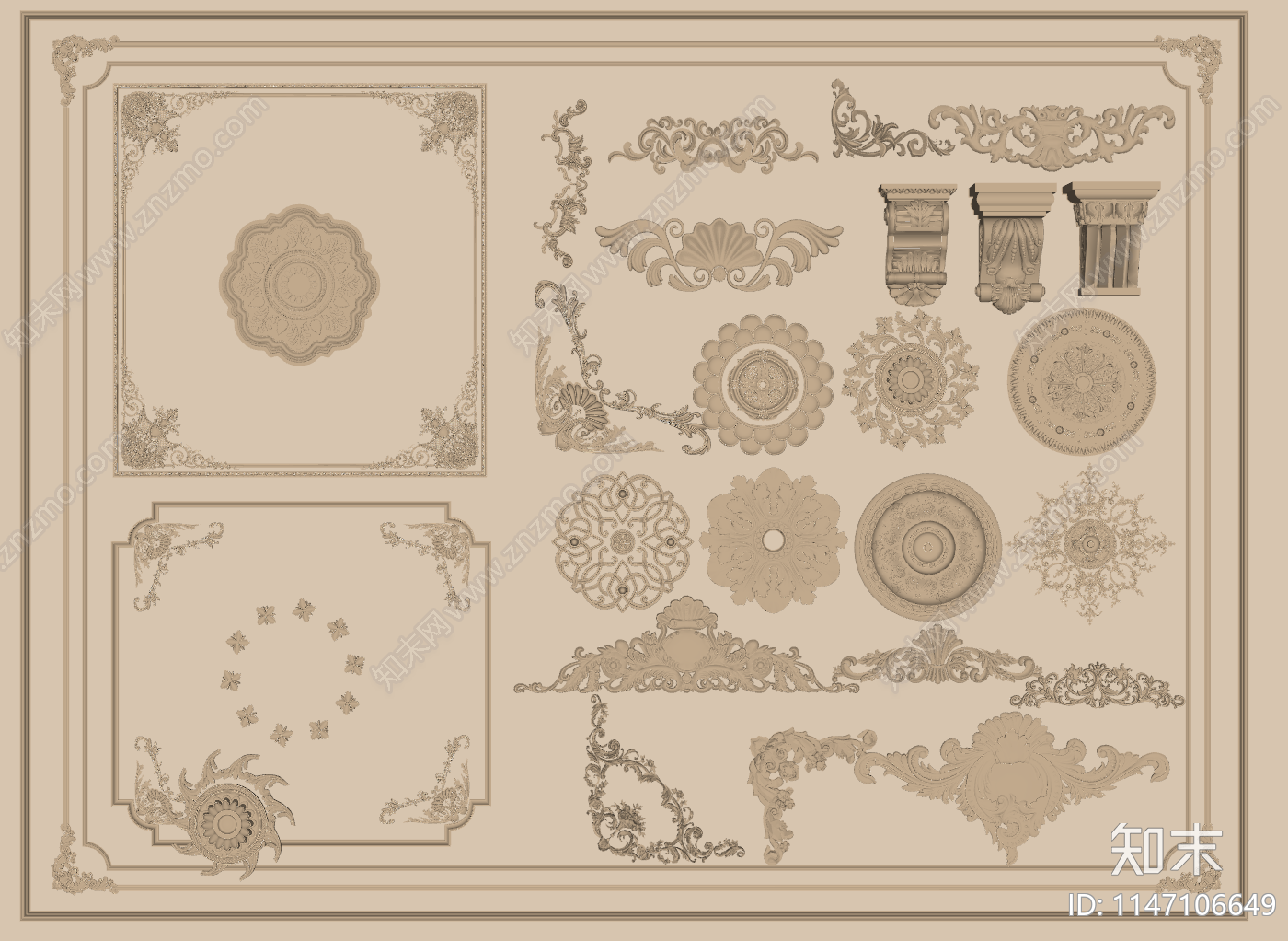 法式石膏雕花SU模型下载【ID:1147106649】
