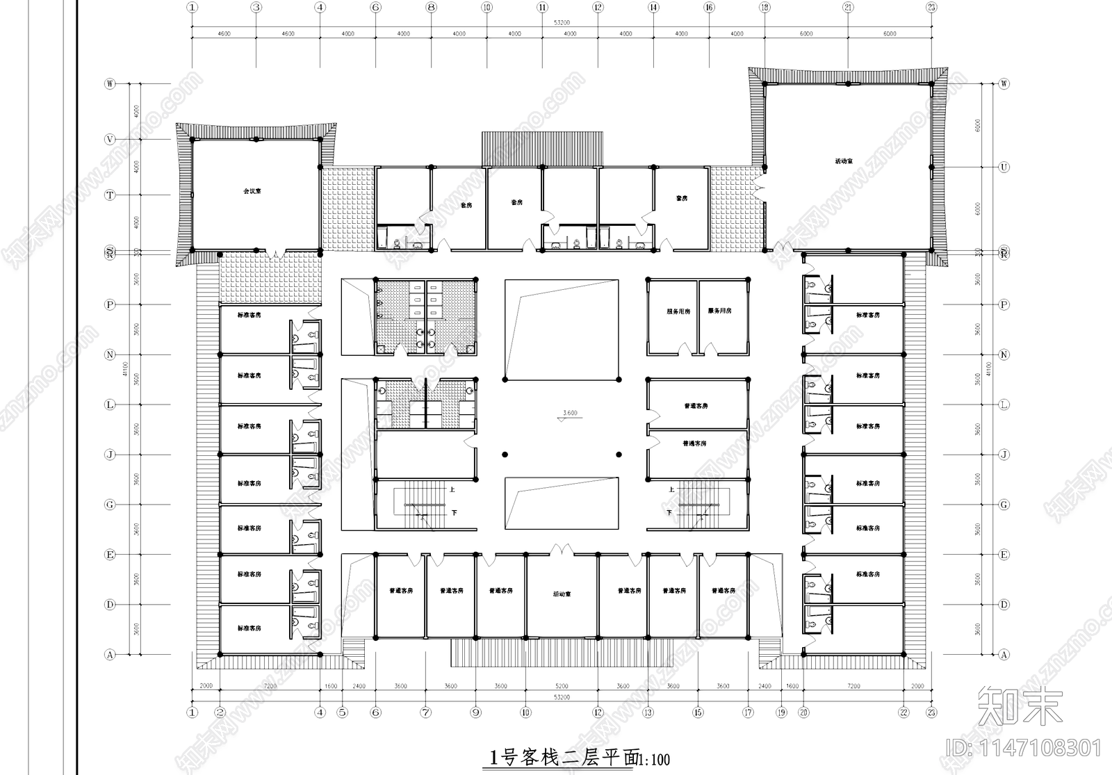 中式古建筑客栈酒店建筑施工图下载【ID:1147108301】