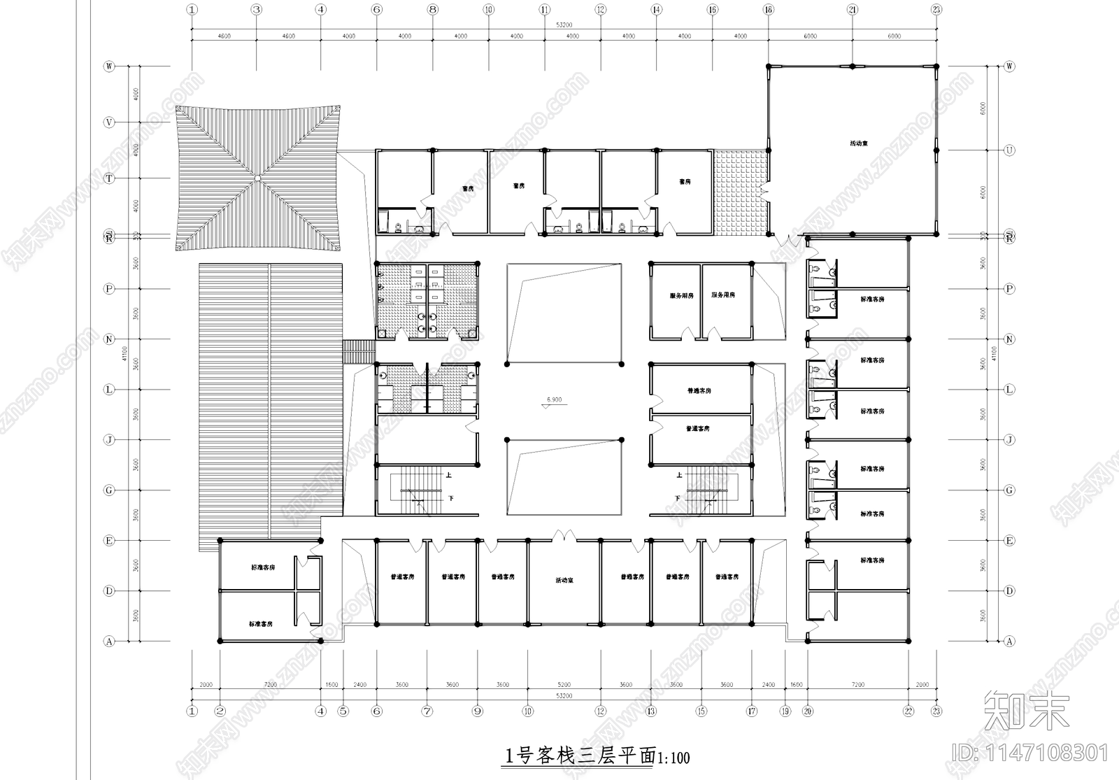 中式古建筑客栈酒店建筑施工图下载【ID:1147108301】