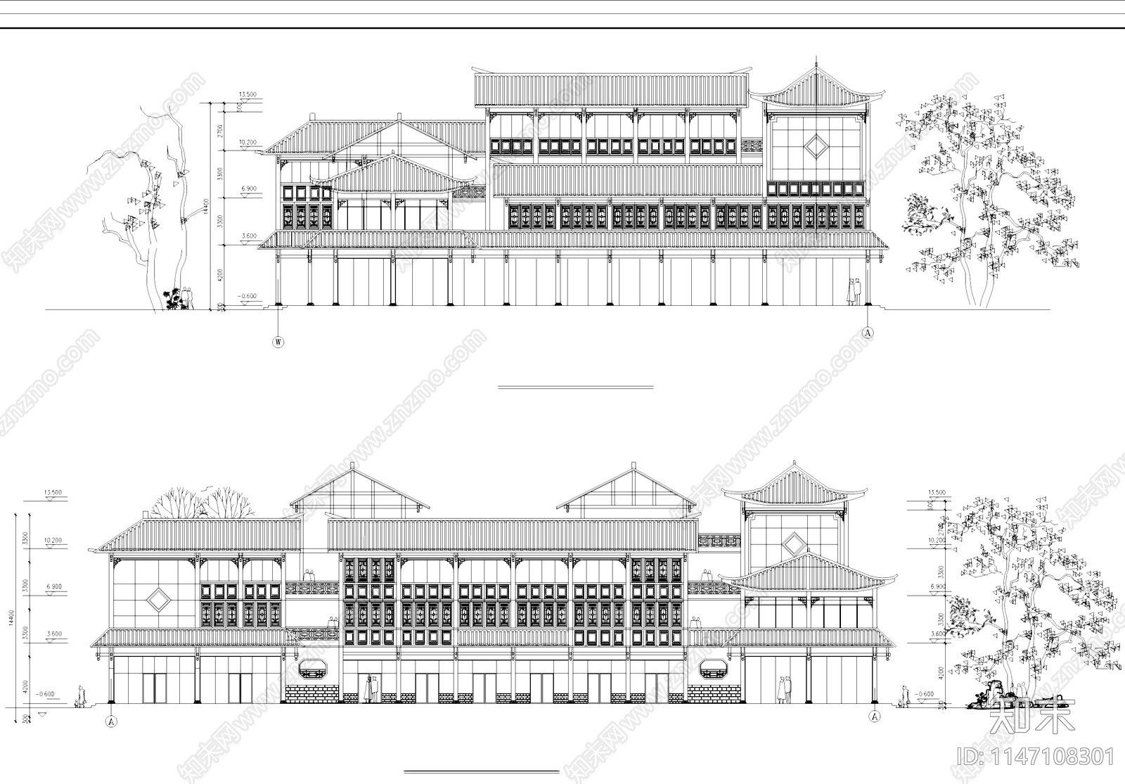 中式古建筑客栈酒店建筑施工图下载【ID:1147108301】