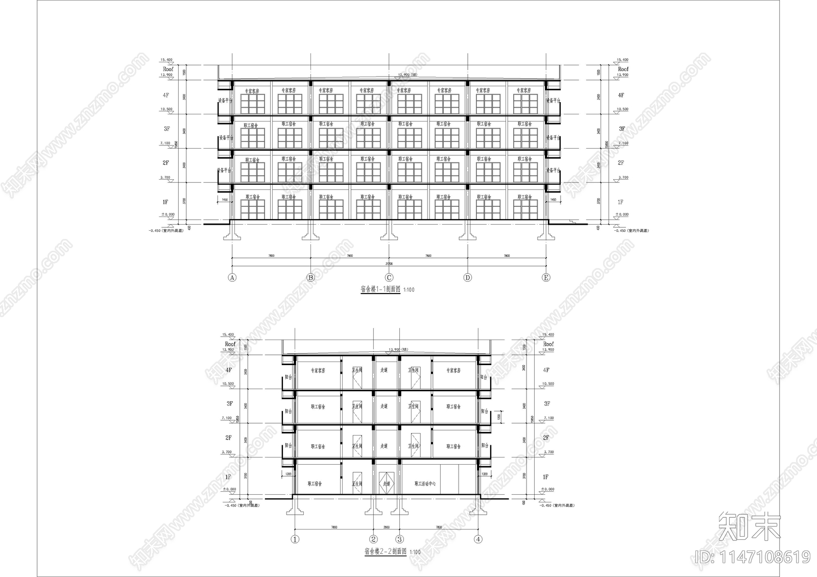 职工宿舍建筑cad施工图下载【ID:1147108619】