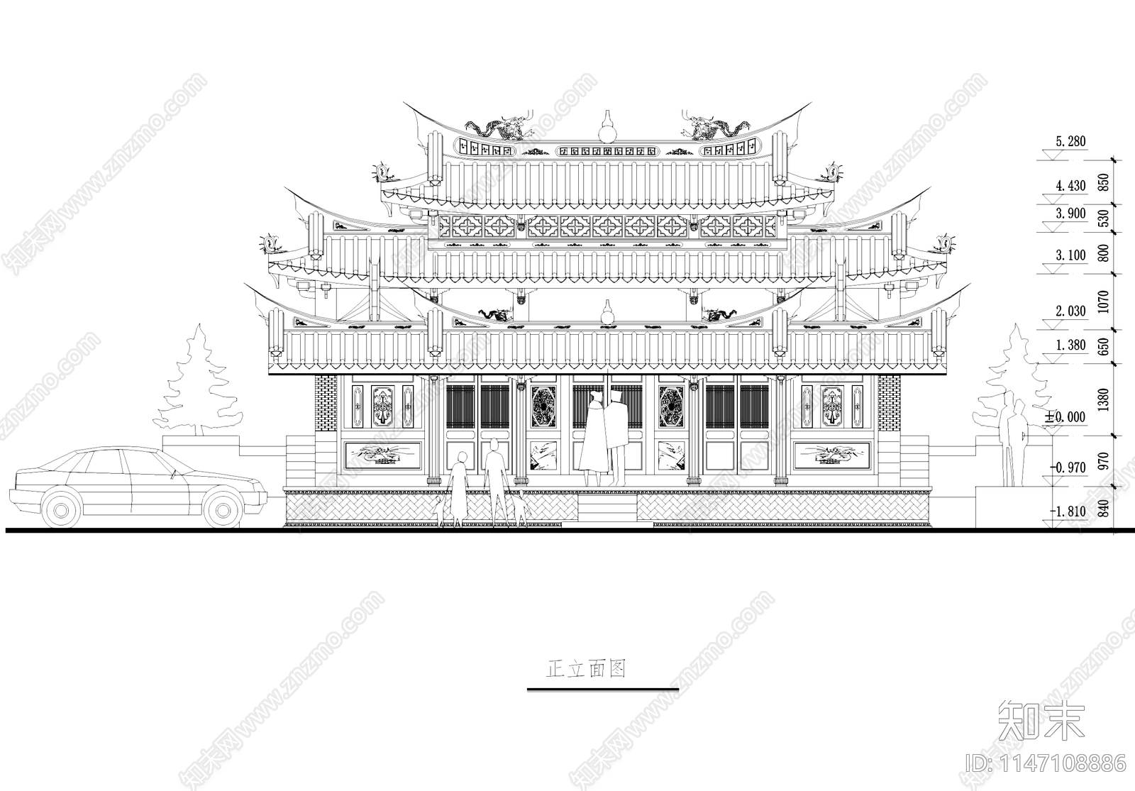 中式佛堂古建筑cad施工图下载【ID:1147108886】