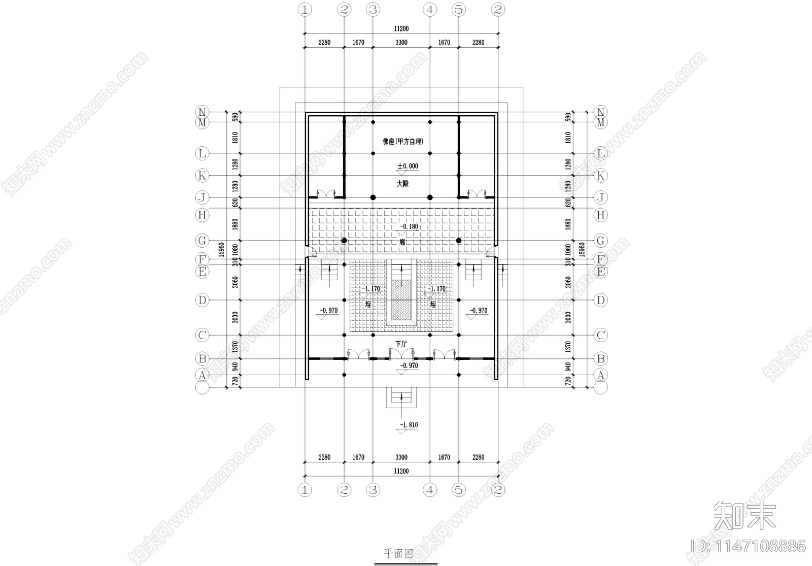 中式佛堂古建筑cad施工图下载【ID:1147108886】