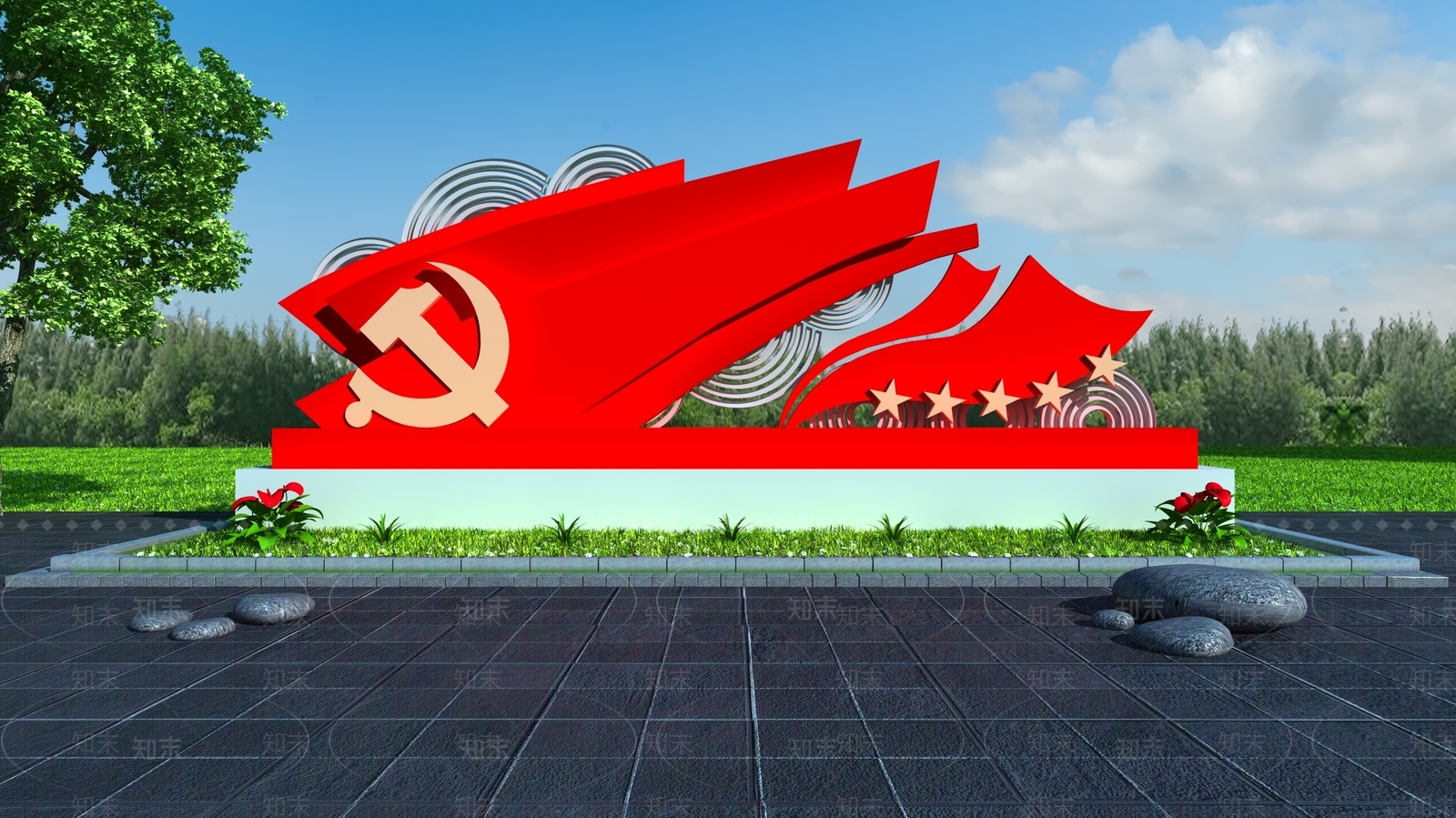 景观雕塑3D模型渲染效果图