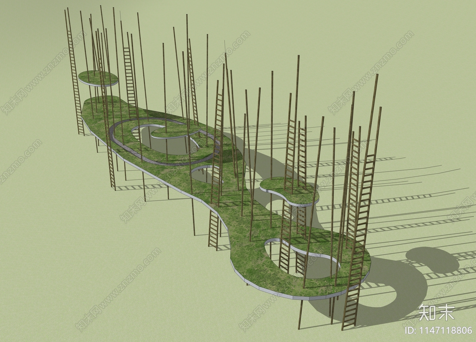 现代茶田梯子雕塑小品SU模型下载【ID:1147118806】