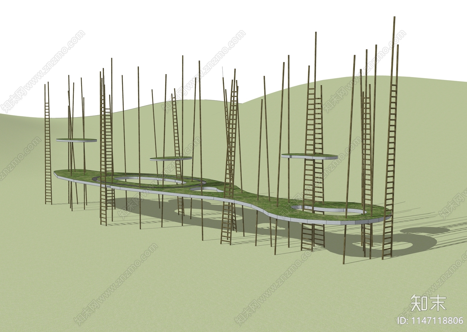 现代茶田梯子雕塑小品SU模型下载【ID:1147118806】