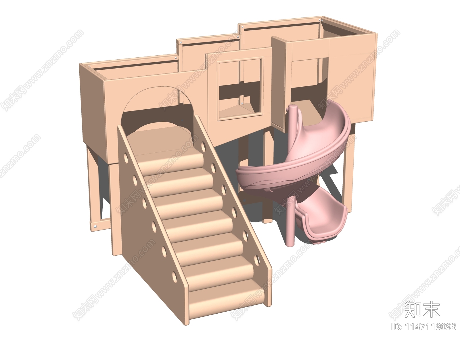 现代儿童游乐滑滑梯SU模型下载【ID:1147119093】
