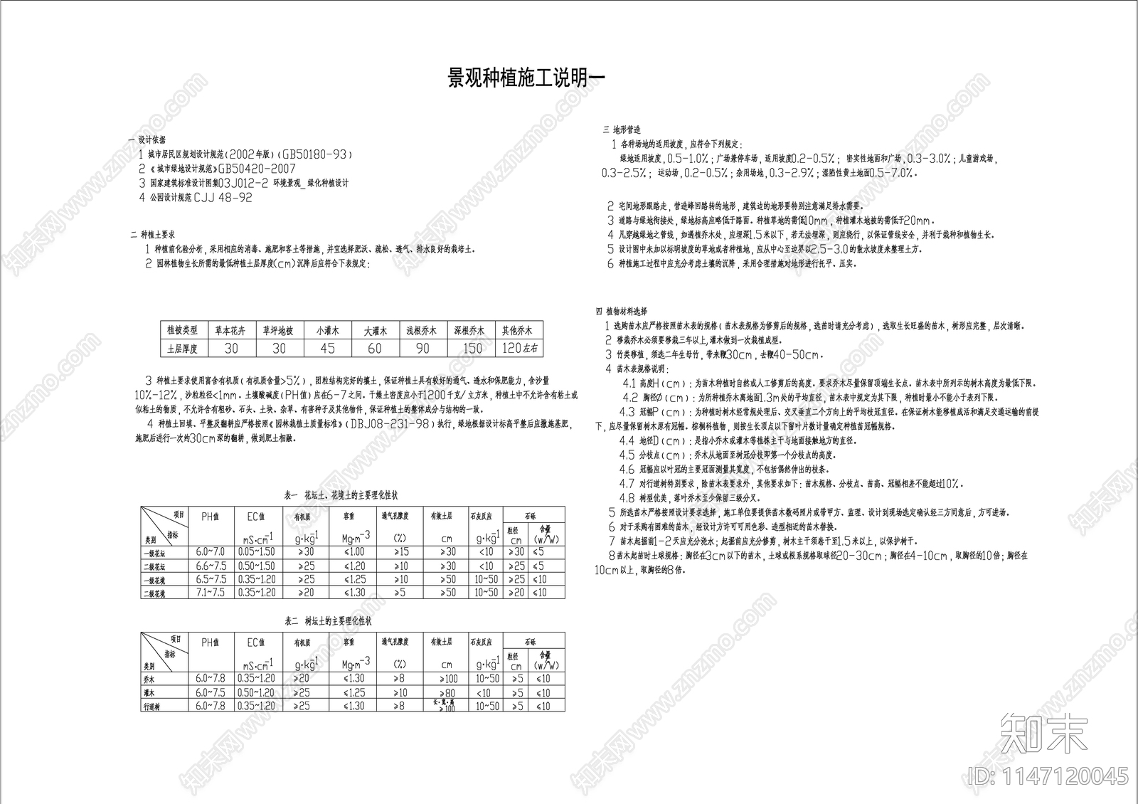 景观种植施工说明cad施工图下载【ID:1147120045】