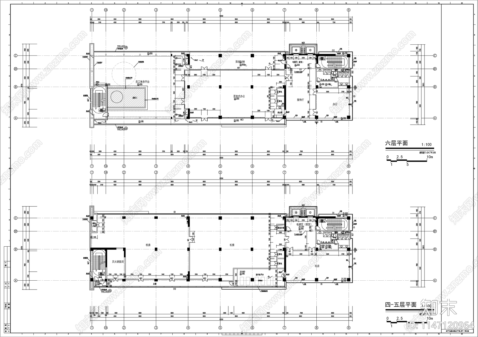办公楼建筑图cad施工图下载【ID:1147120964】
