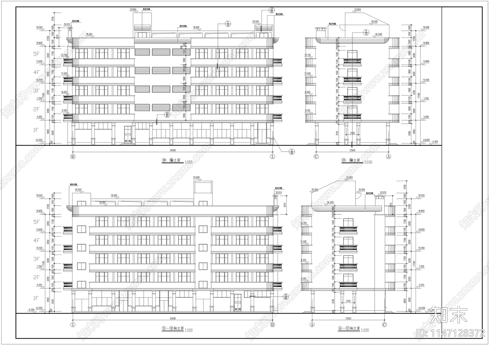 某厂区宿舍建筑cad施工图下载【ID:1147128372】