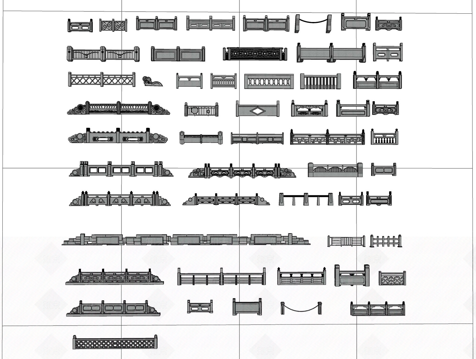 石栏杆SU模型下载【ID:1147128424】