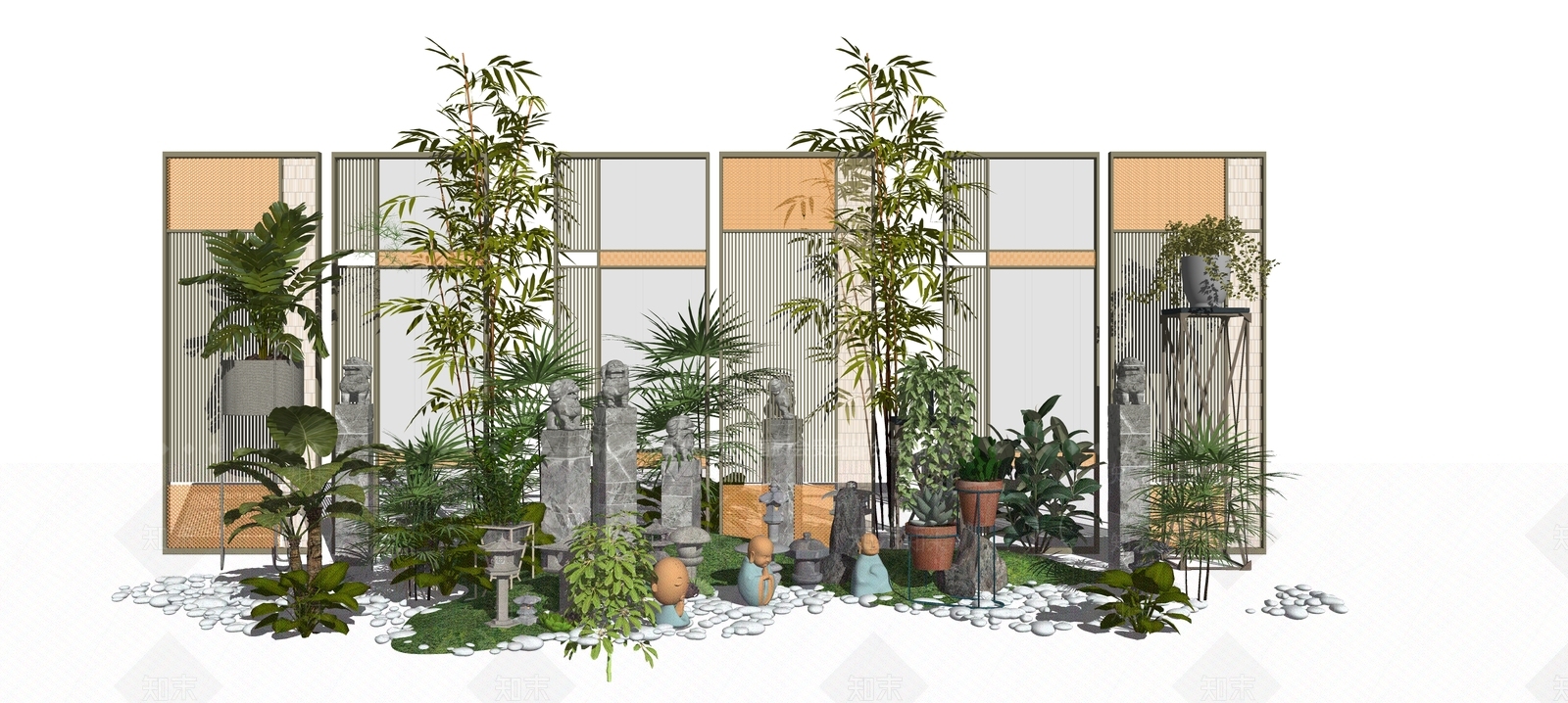 现代盆栽绿植隔断景观小品SU模型下载【ID:1147127571】