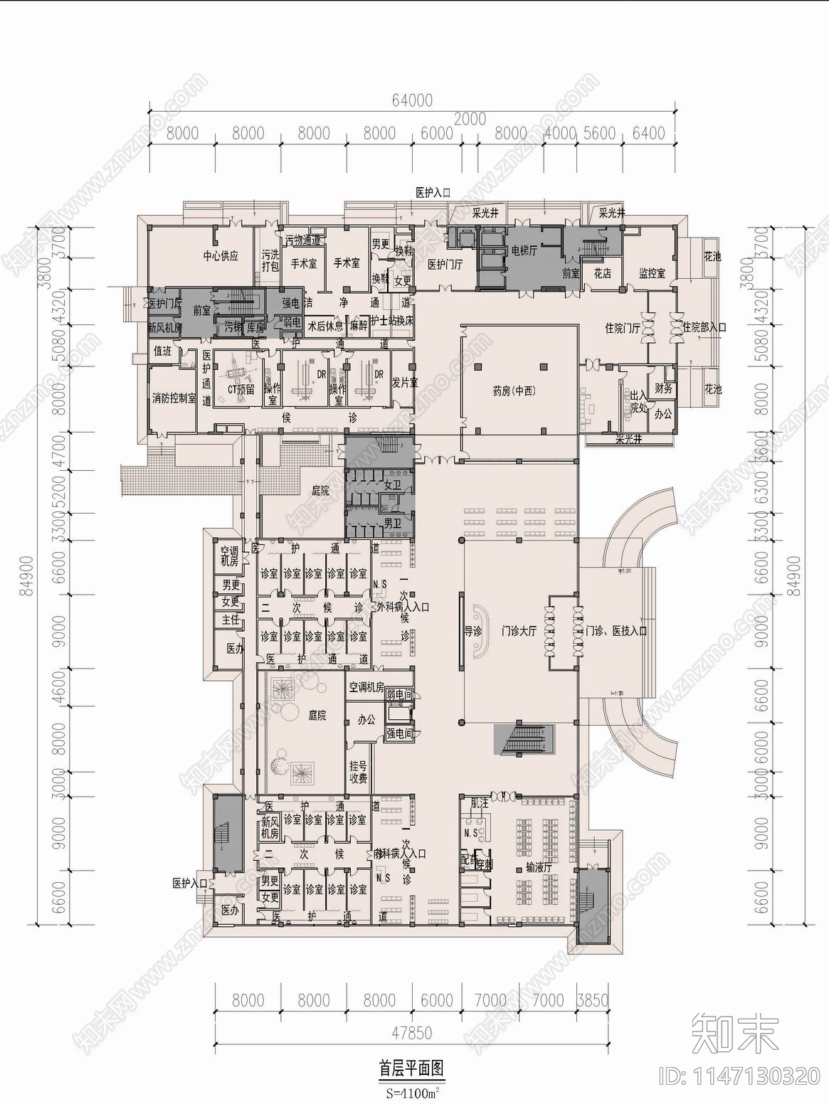 12套县级医院门诊室内cad施工图下载【ID:1147130320】