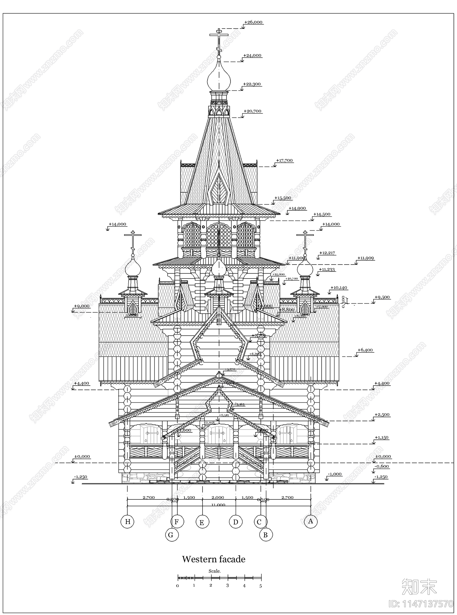 异国风格教堂建筑施工图下载【ID:1147137570】