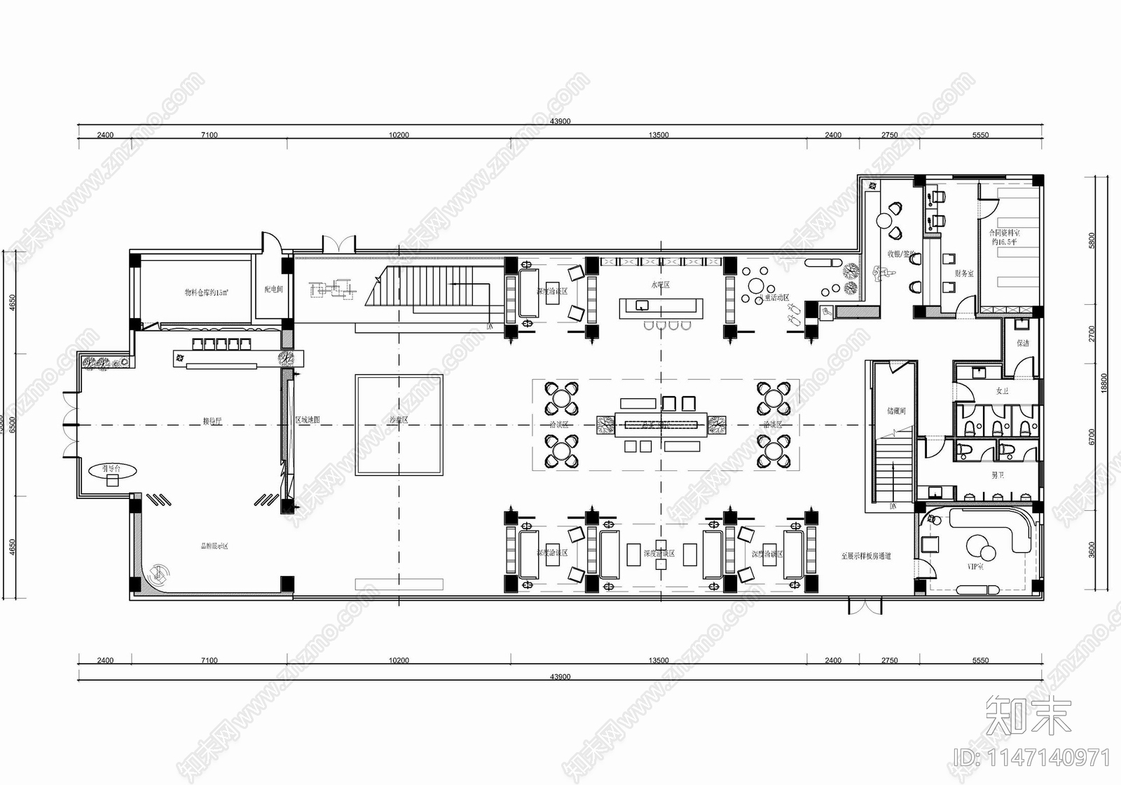 1000㎡销售中心室内cad施工图下载【ID:1147140971】