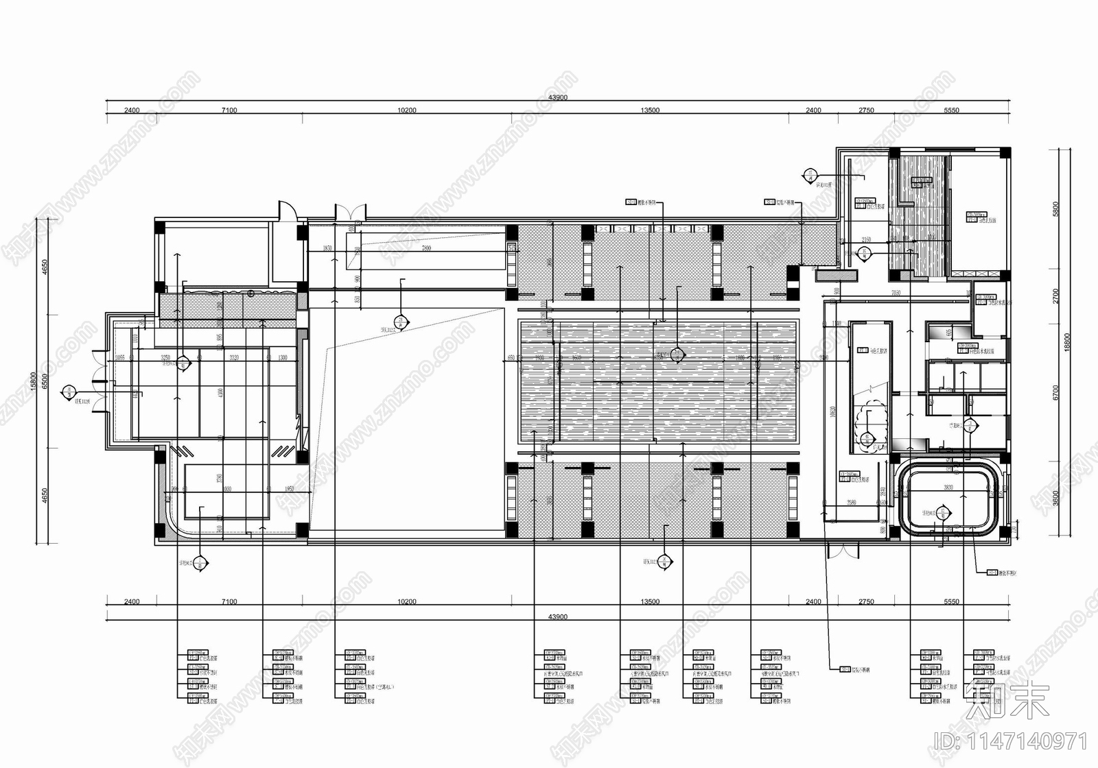 1000㎡销售中心室内cad施工图下载【ID:1147140971】