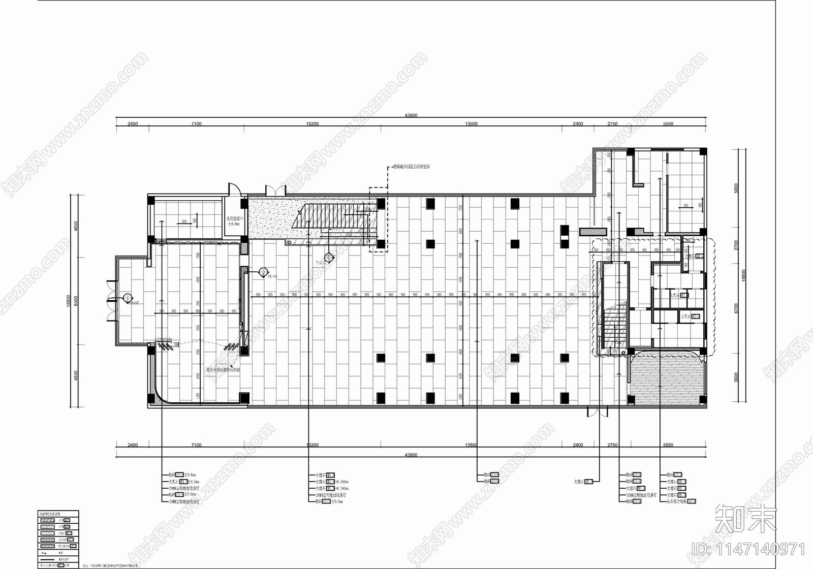 1000㎡销售中心室内cad施工图下载【ID:1147140971】