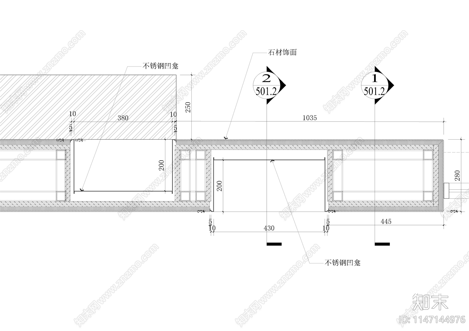 电视背景墙造型节点cad施工图下载【ID:1147144976】