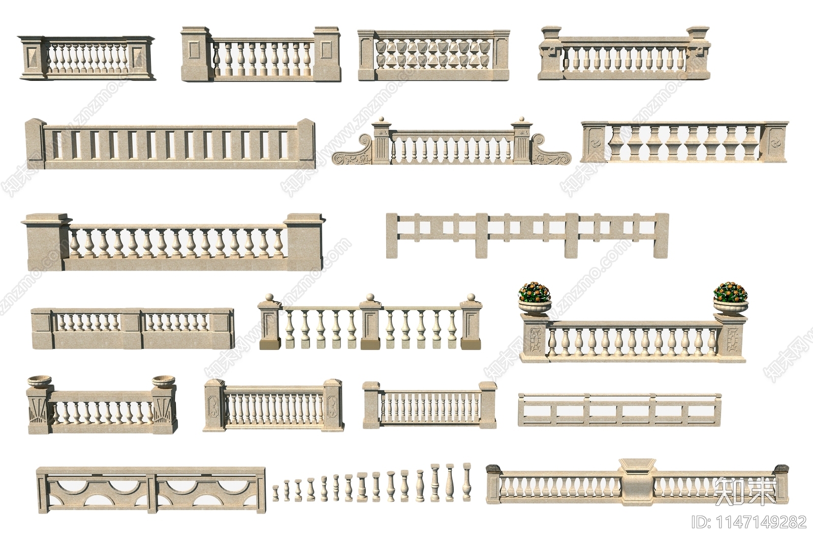 欧式石栏杆SU模型下载【ID:1147149282】