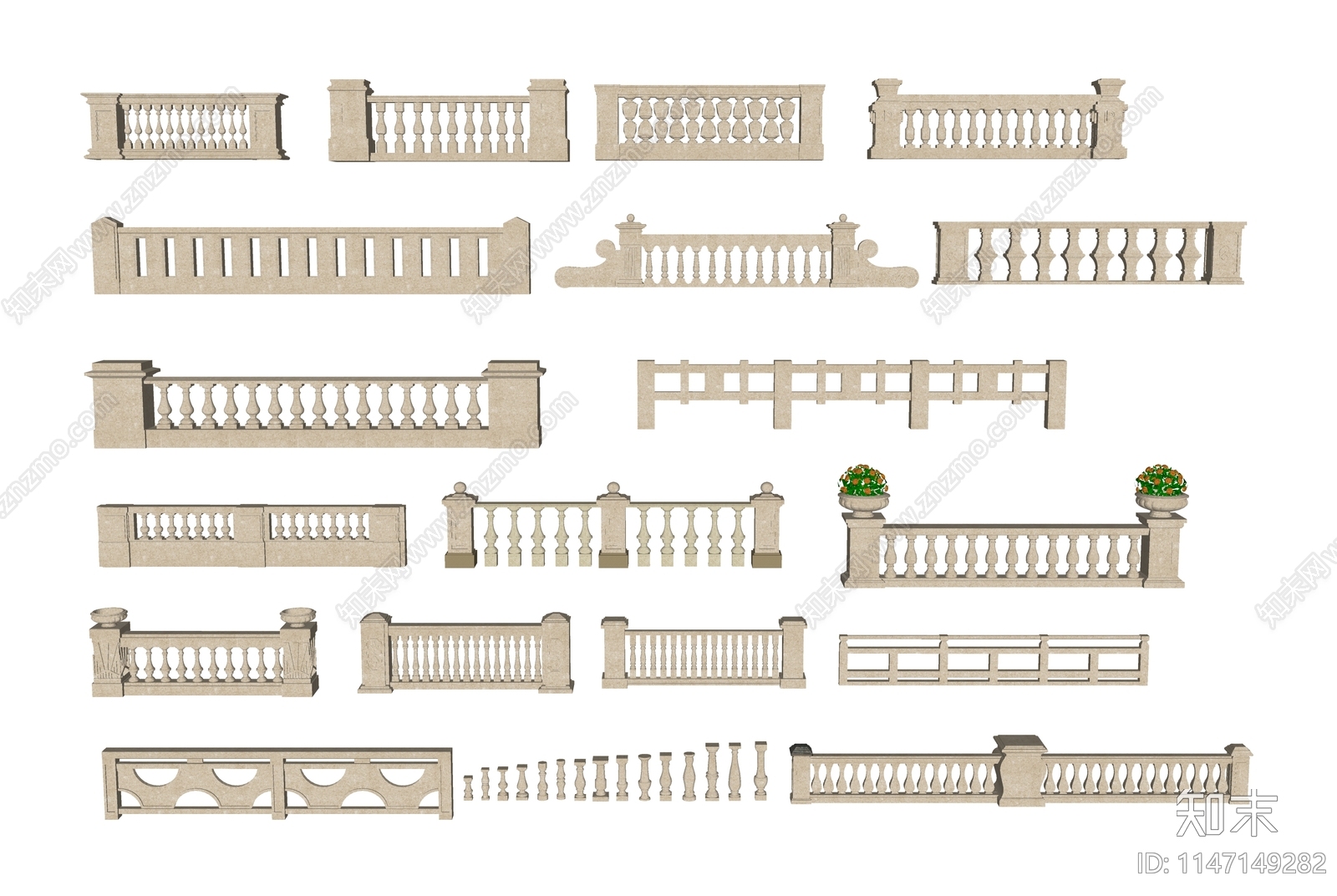 欧式石栏杆SU模型下载【ID:1147149282】