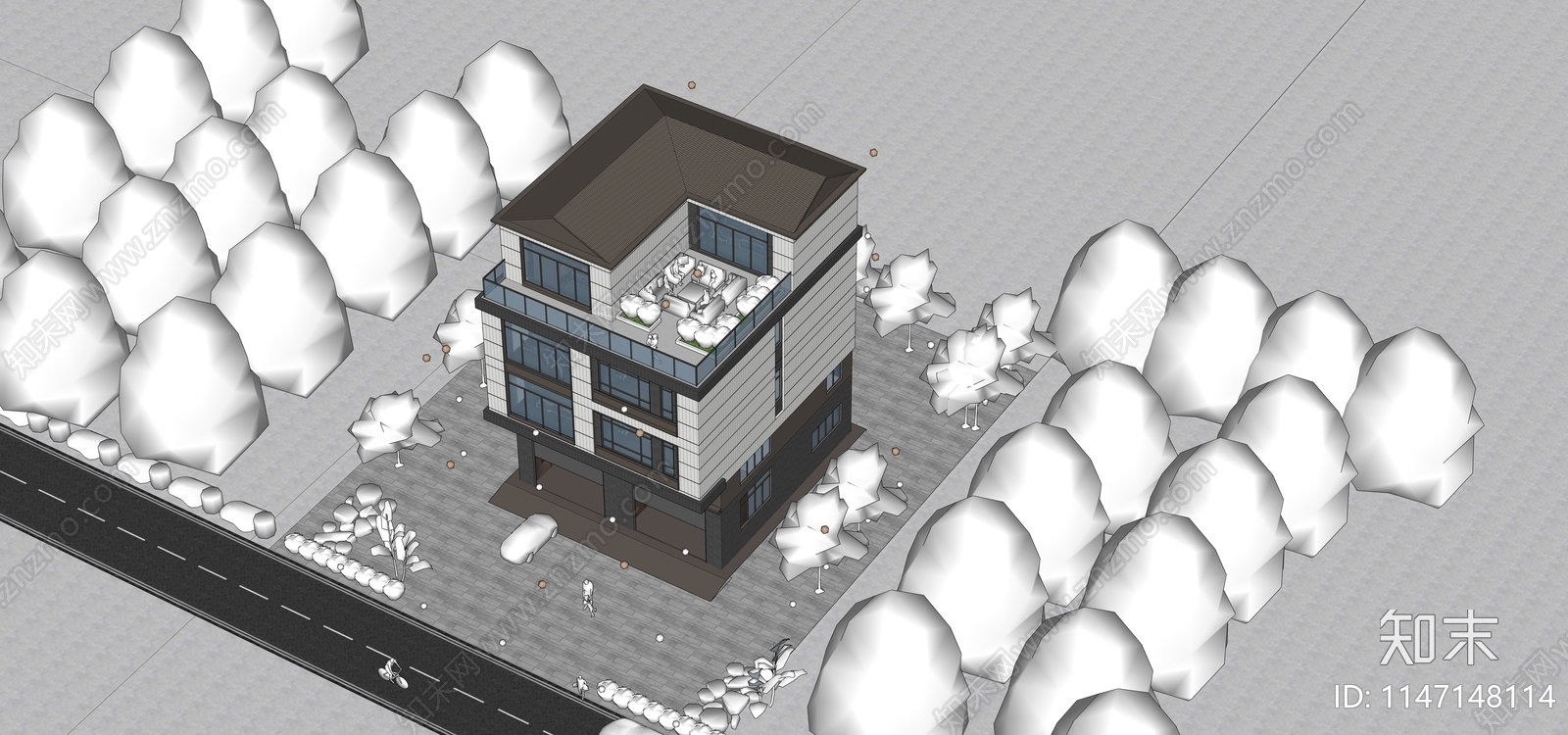 农村自建房别墅SU模型下载【ID:1147148114】