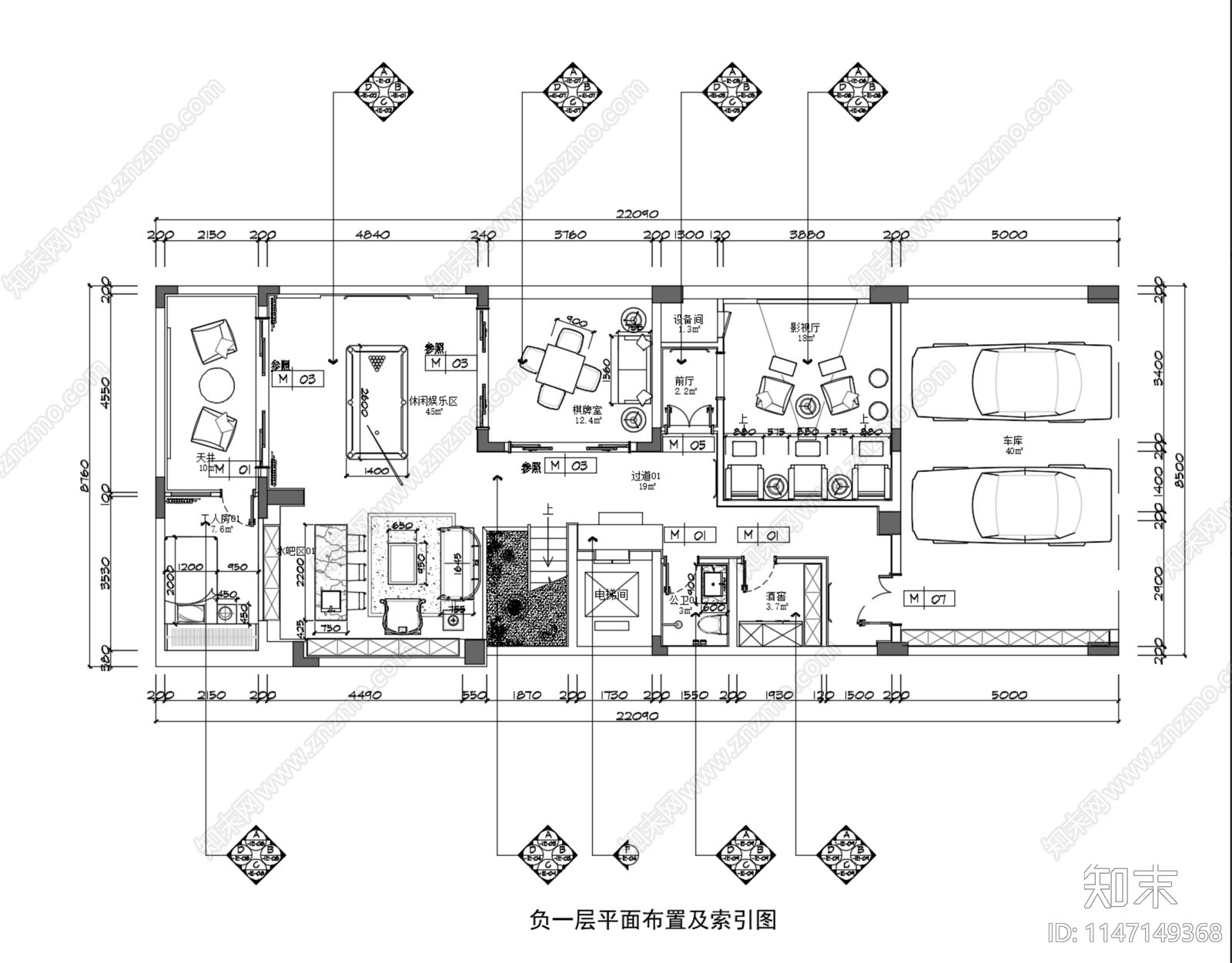 深圳坪山一品澜山四层中式别墅室内cad施工图下载【ID:1147149368】