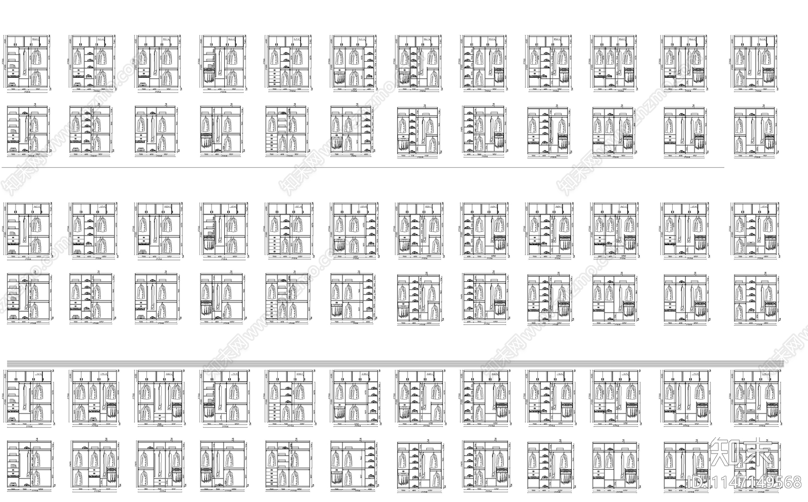 衣柜标准模板图库cad施工图下载【ID:1147149568】
