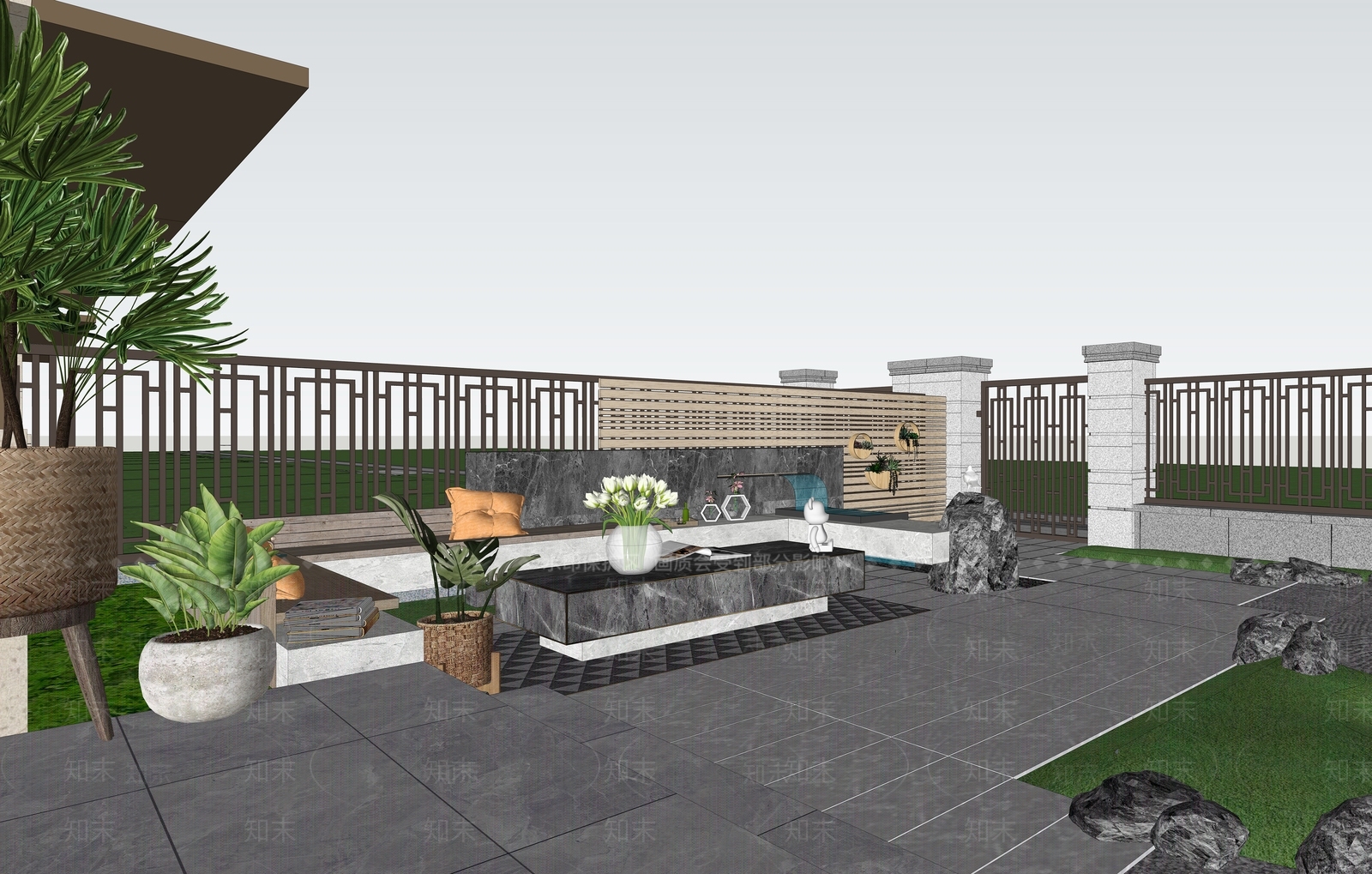 现代风格庭院花园景观设计SU模型下载【ID:1147152996】