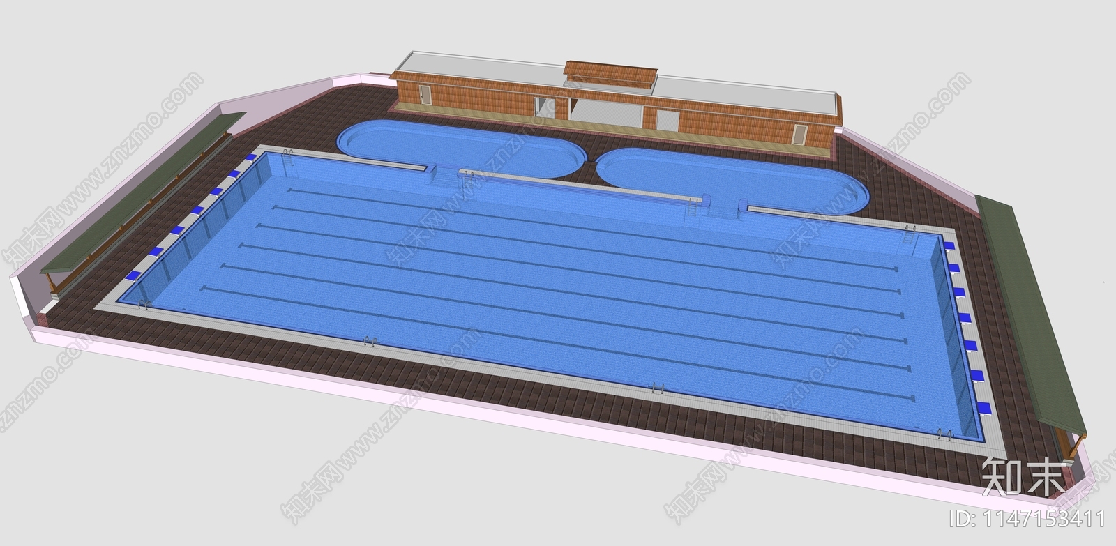 户外游泳馆游泳池SU模型下载【ID:1147153411】
