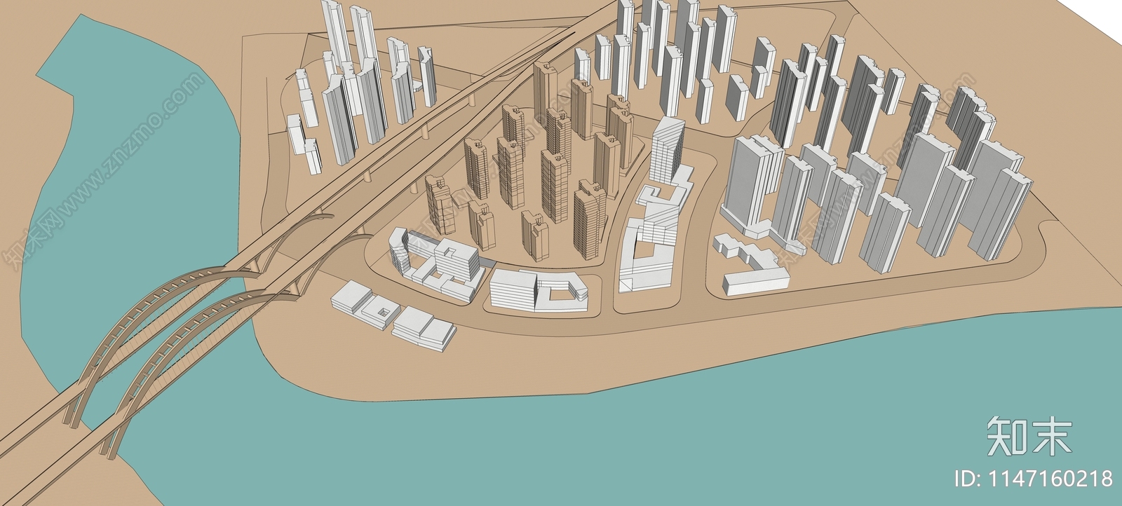 滨河大桥居住区规划木色手工SU模型下载【ID:1147160218】