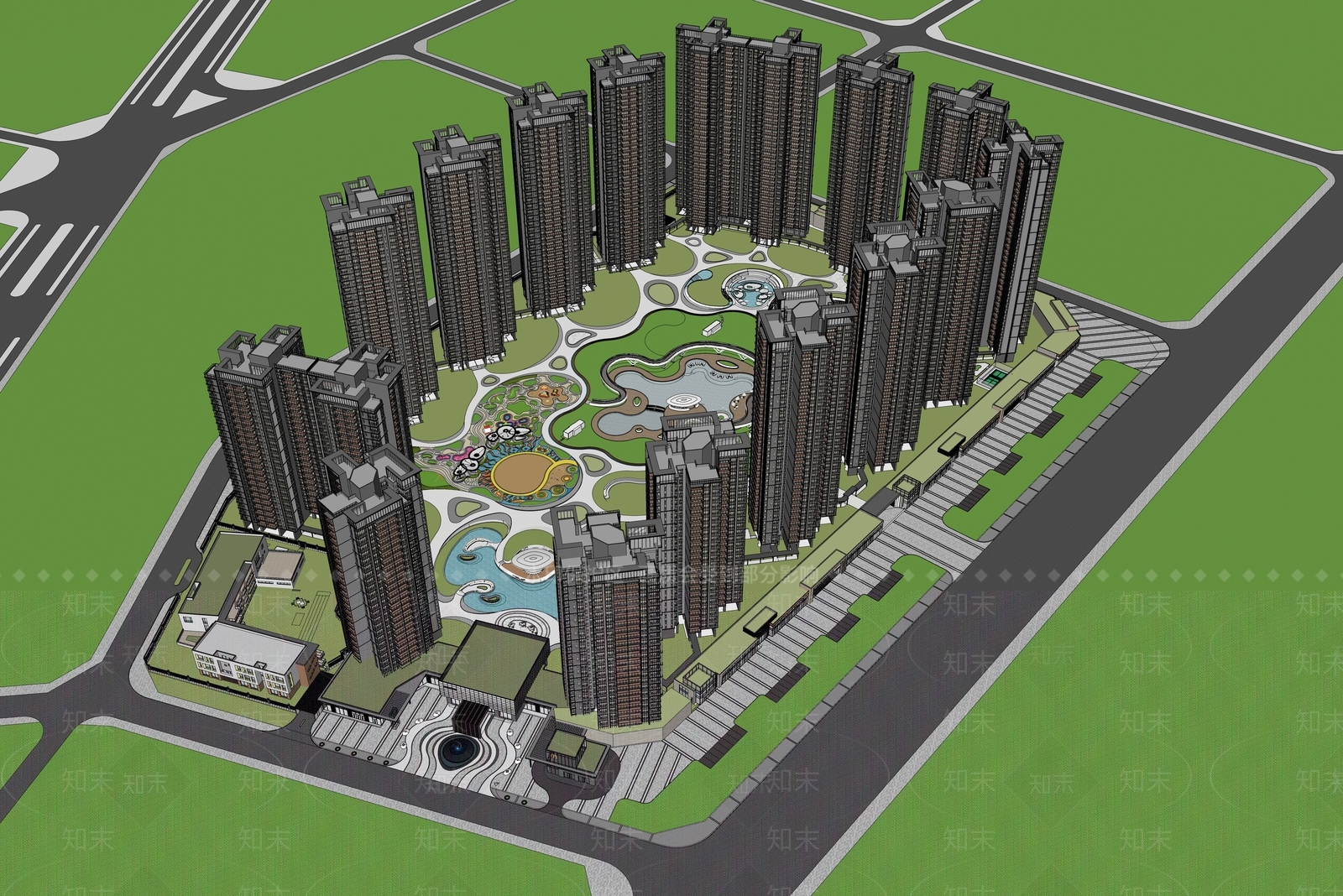 现代风格居住小区SU模型下载【ID:1147159230】