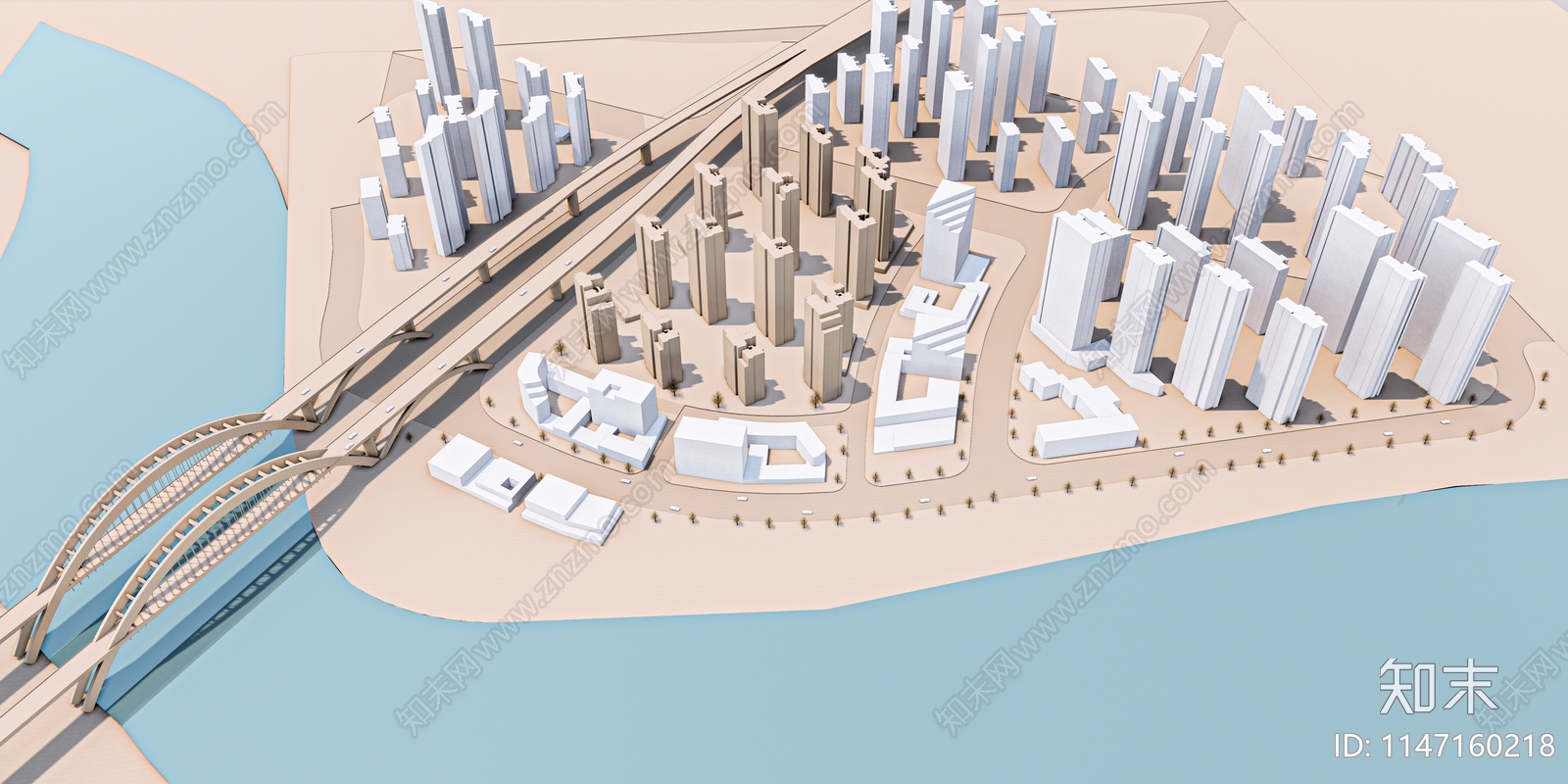滨河大桥居住区规划木色手工SU模型下载【ID:1147160218】