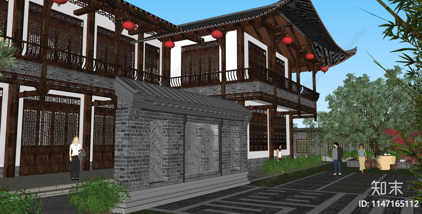 中式居住建筑SU模型下载【ID:1147165112】