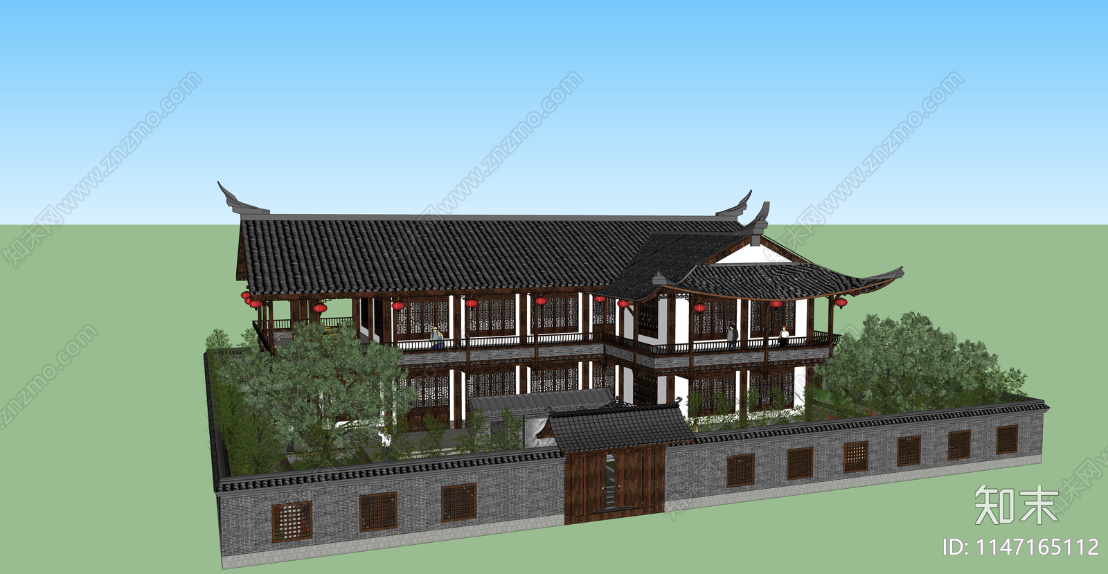 中式居住建筑SU模型下载【ID:1147165112】