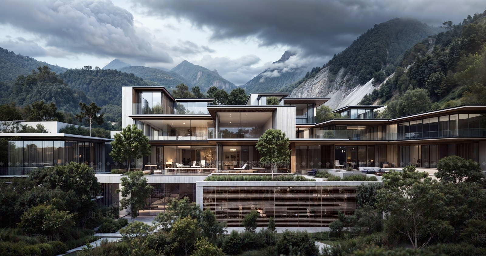 现代山地别墅SU模型下载【ID:1147166879】