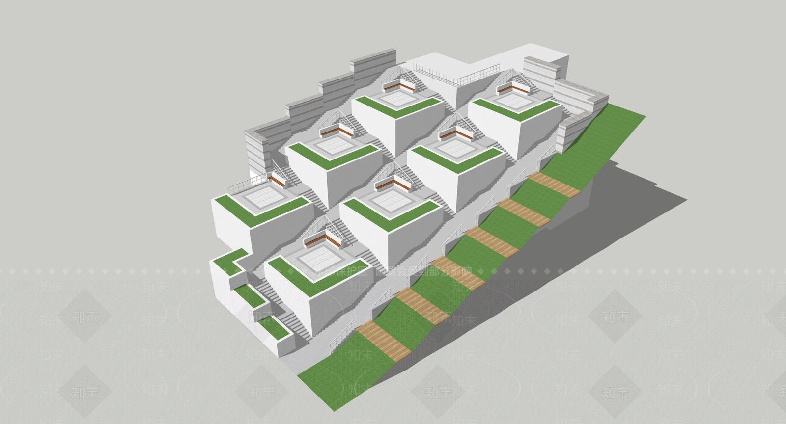 现代公园台阶景观SU模型下载【ID:1151676912】