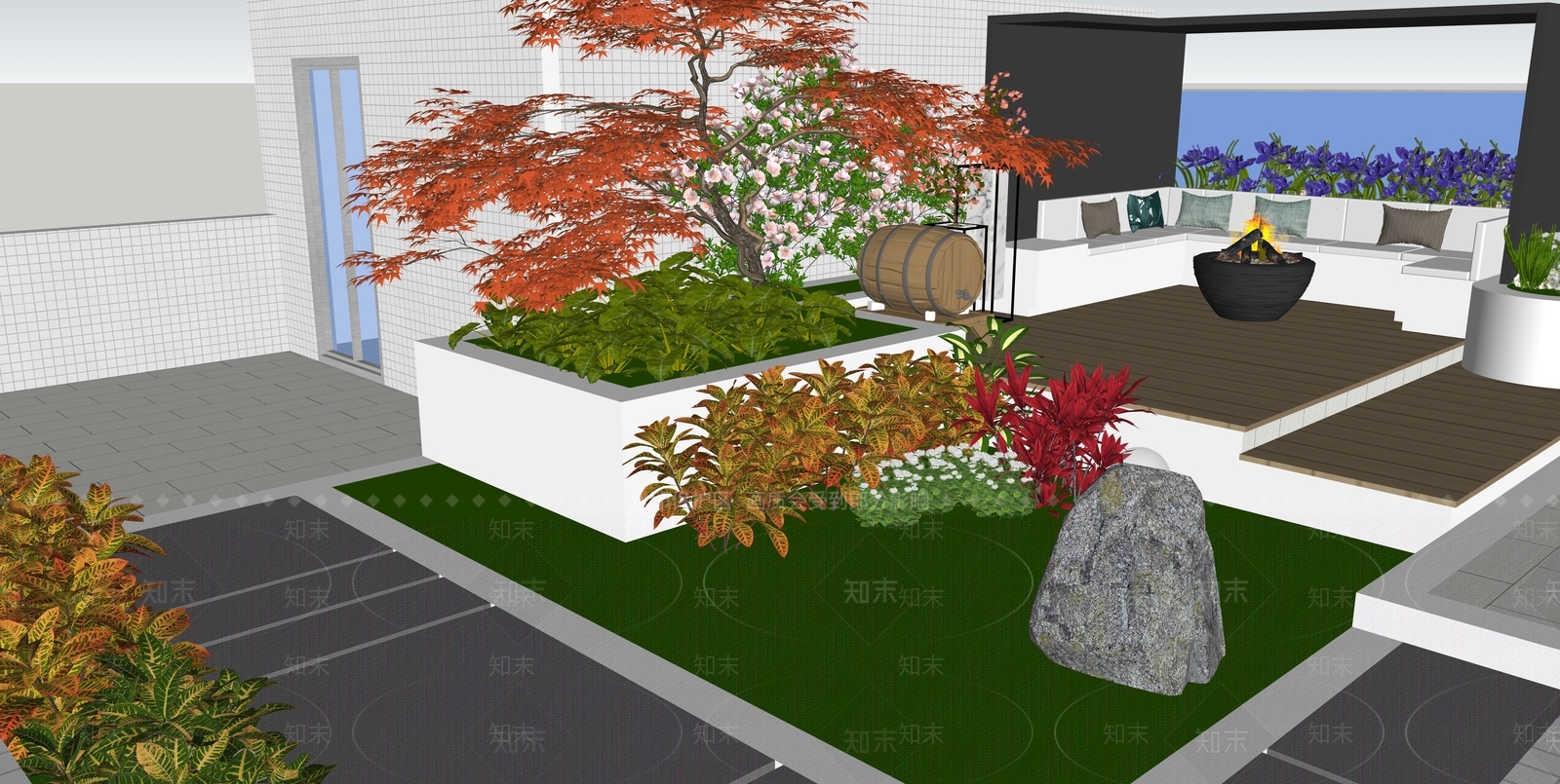 现代屋顶花园SU模型下载【ID:1147169330】
