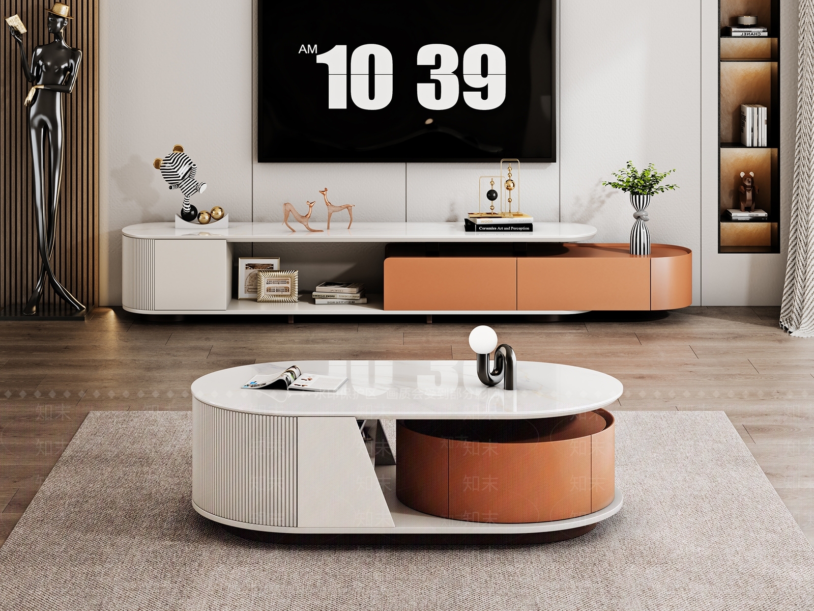 现代简约电视柜茶几组合3D模型下载【ID:1147171527】