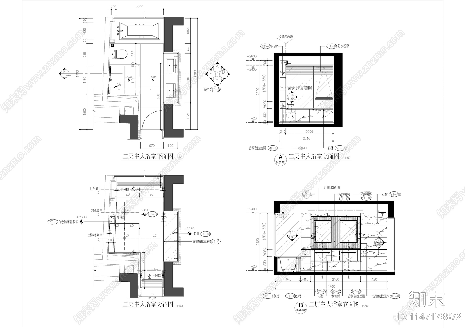 复式样板间室内cad施工图下载【ID:1147173872】