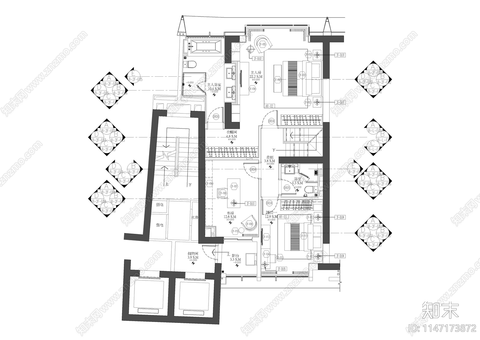 复式样板间室内cad施工图下载【ID:1147173872】