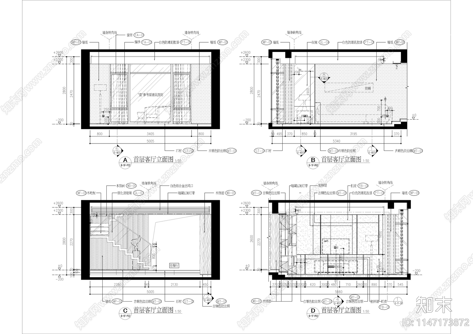 复式样板间室内cad施工图下载【ID:1147173872】